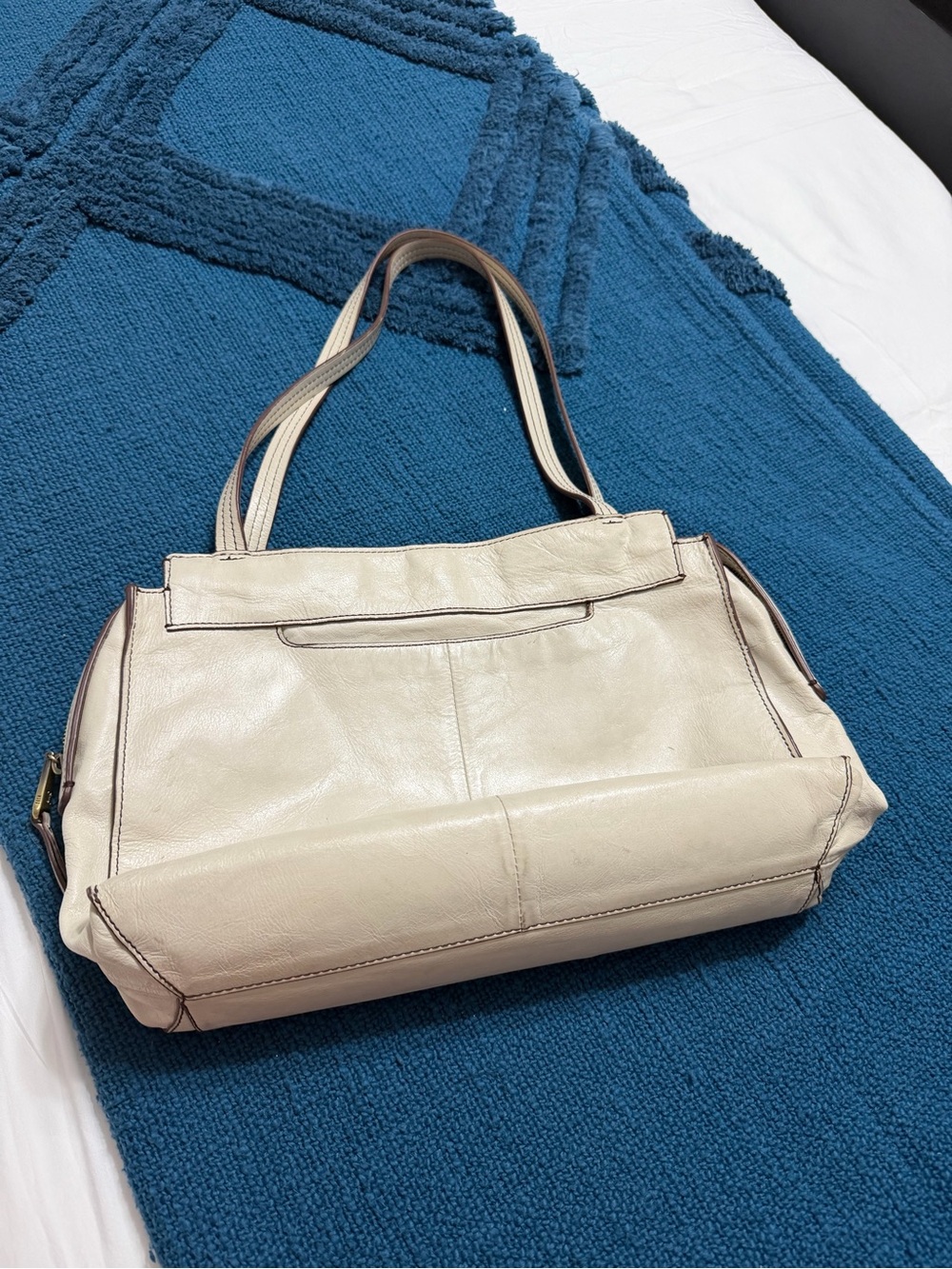 HOBO Cream Leather Hobo Tote with Contrast Piping